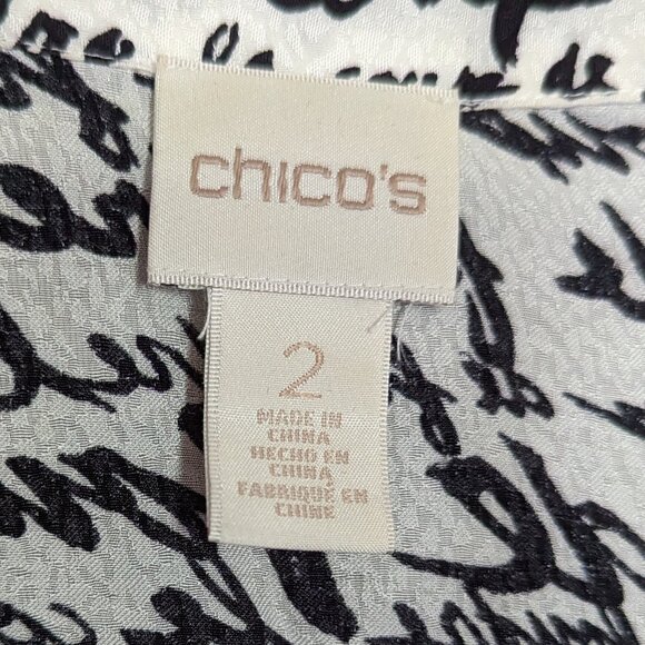 Chicos Blouse Womens 2 or L White and Black French Coup De Foudre Script - Picture 3 of 7